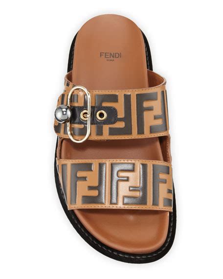 fendi pearland ff leathet sandal|Fendi Pearland Ff Leather Slide Sandal In Brown .